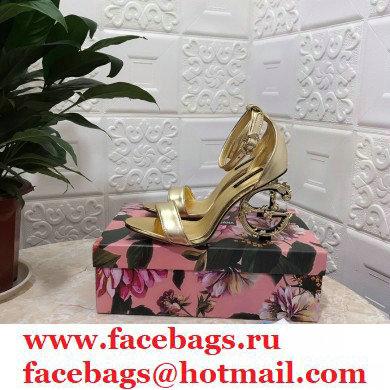 Dolce  &  Gabbana Heel 10.5cm Leather Sandals Gold with Baroque D & G Heel 2021